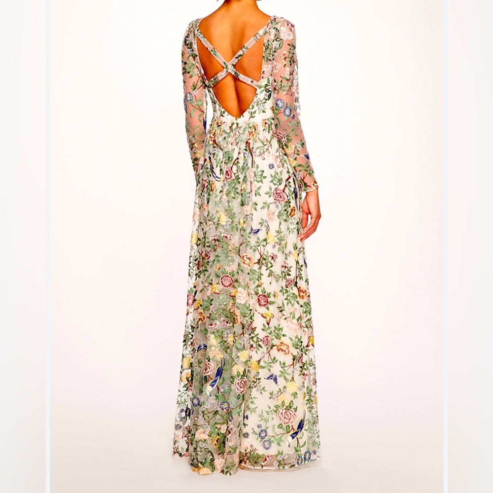 Marchesa Notte Botanical Floral Embroidered Gown Size 4